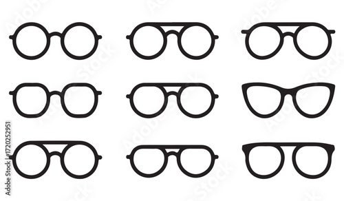 Minimal black stroke icons of sunglasses and optical glasses for style, fashion, and lifestyle projects