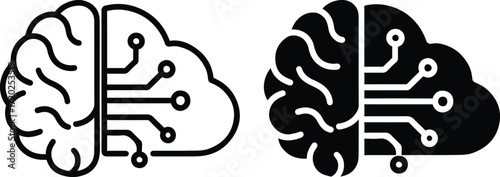 Cloud AI Brain Icon, Neural Network Technology Symbol