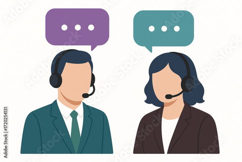 Faceless Business Characters with Headsets and Speech Bubbles for Customer Service and Call Center Design