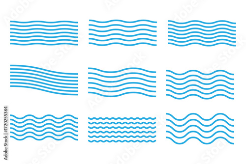 Collection of wavy or zigzag lines. Horizontal thin lines wave. Dotted line. Big set black color. Vector illustration
