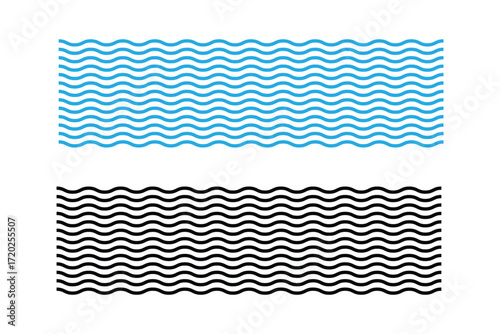 Collection of wavy or zigzag lines. Horizontal thin lines wave. Dotted line. Big set black color. Vector illustration