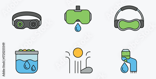 Virtual Reality Goggles and Water Related Symbols in Modern Design