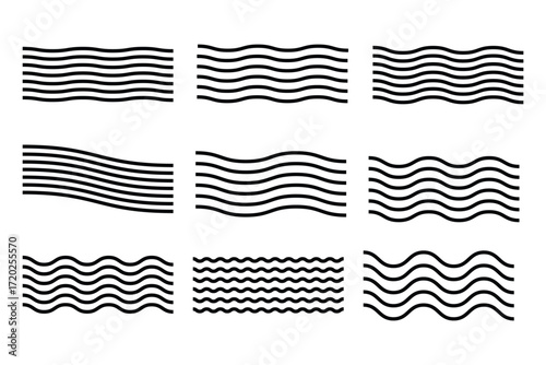 Waves line set. Wave ornament pattern. Set of wavy zigzag lines. Wave thin line background. Vector zigzag and wavy horizontal underline. Vector