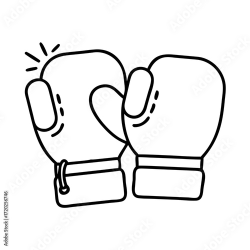 Vector art of a simple black and white line drawing of boxing gloves, isolated on a, representing combat and sport