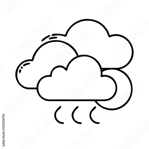 Vector art of stylized line art illustration of rain clouds with falling raindrops, isolated on a, representing weather and precipitation