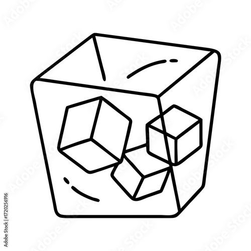 Vector art of a simple line art illustration of a glass filled with ice cubes, isolated on a