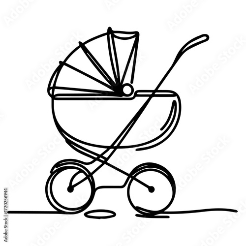 One line drawing stroller minimalist black and white style children’s concept