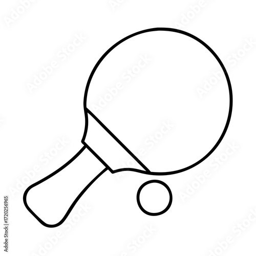 Vector art of simple line art illustration of a ping pong paddle and ball, isolated on a