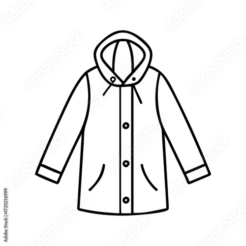 Vector art of simple line drawing of a hooded raincoat