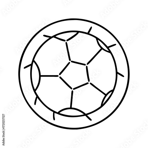 Vector art of a simple black and white line drawing of a soccer ball, isolated on a, representing the sport and game