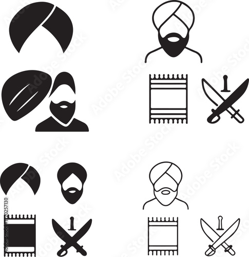 Panjabi black vector icons, panjabi icon set, panjabi silhouette, panjabi outline, minimal cultural wear design, editable professional black panjabi vector icons for traditional fashion branding