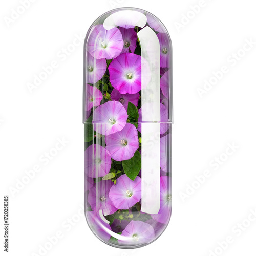hankhpushpi (Convolvulus pluricaulis) Herbal Extract in Clear Transparent Capsule Isolated PNG