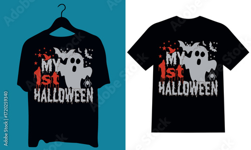 Happy Halloween Tee Designs: Artistic rendering of a captivating Halloween t-shirt design, showcasing festive holiday spirit, the spooky illustration exudes enchantment and thrills.