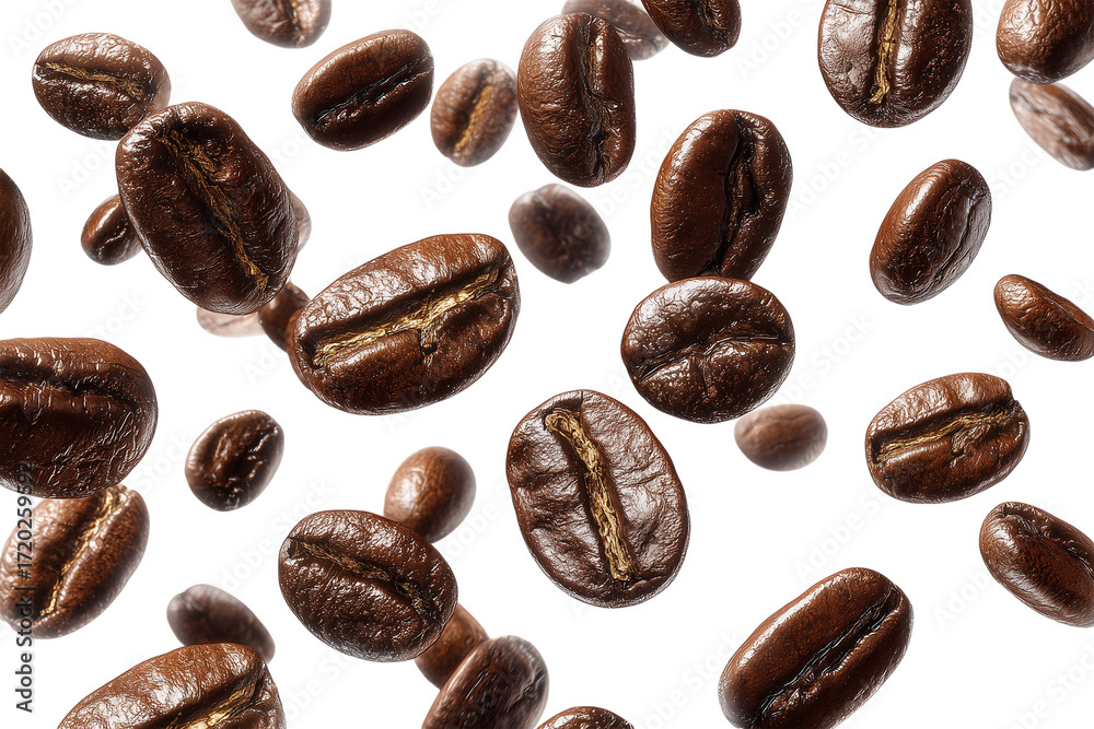 Fototapeta premium A close up of coffee beans with the idea of a coffee bean explosion