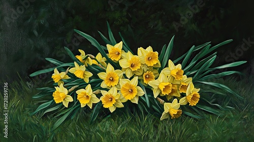 bouquet of daffodils on grass