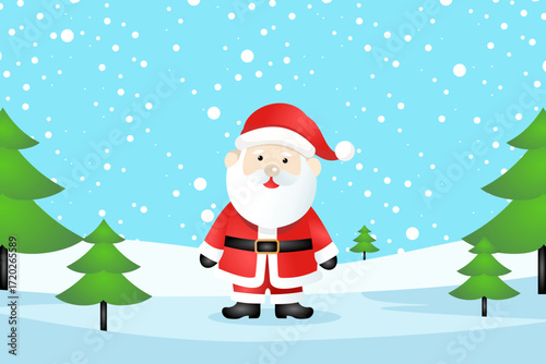 Vibrant Santa Claus vector with a decorated Christmas tree background, perfect for festive cards, posters, invitations, and holiday promotions