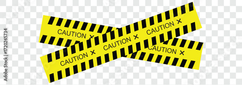Set of caution tapes with black and yellow diagonal slashes or chevron print. Warning borders in construction work zone or crime scene. Danger, Attention tapes. realistic yellow and black caution set
