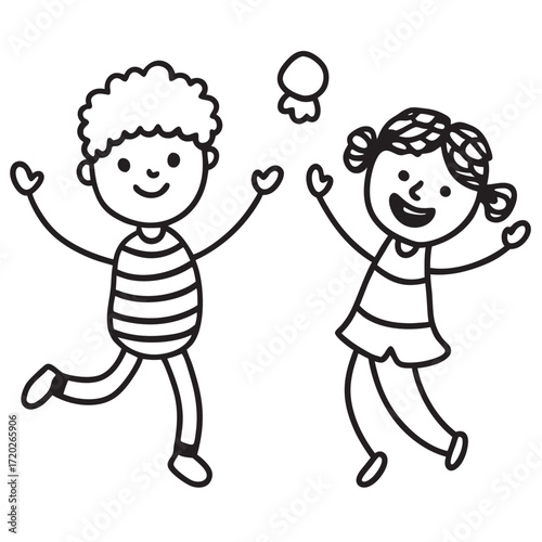 Cartoon children playing together in a joyful and happy illustration