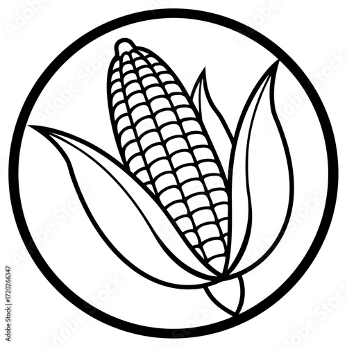 Simple Corn Cob Outline Drawing Vector Design Isolated on White
