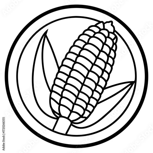 Simple Corn Cob Outline Drawing Vector Design Isolated on White