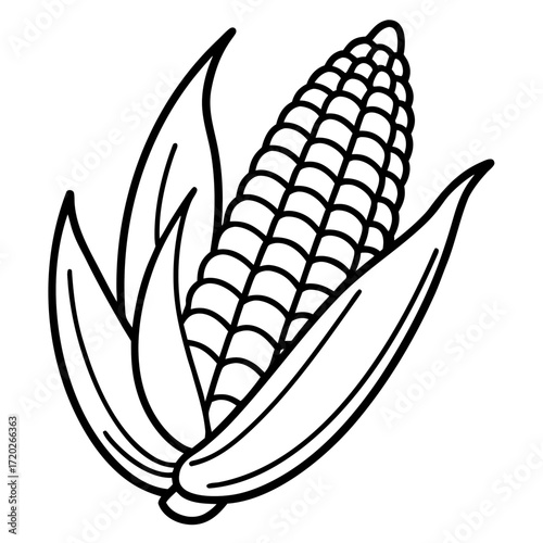 Simple Corn Cob Outline Drawing Vector Design Isolated on White