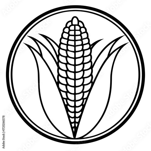 Simple Corn Cob Outline Drawing Vector Design Isolated on White