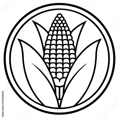 Simple Corn Cob Outline Drawing Vector Design Isolated on White
