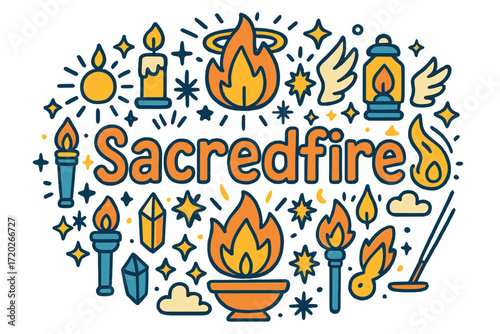 Sacredfire Doodle Art. Sacredfire. Hand-drawn doodle illustration of Sacredfire. flames, candles, fire sparks,