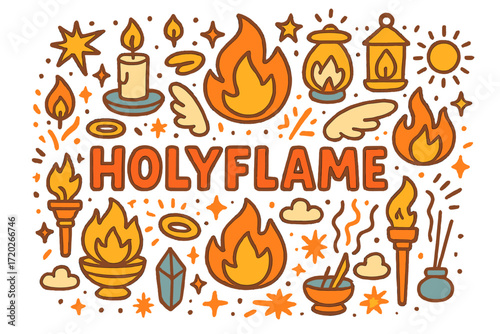 Holyflame Doodle Art. Holyflame. Hand-drawn doodle illustration of Holyflame. flames, candles, fire sparks,