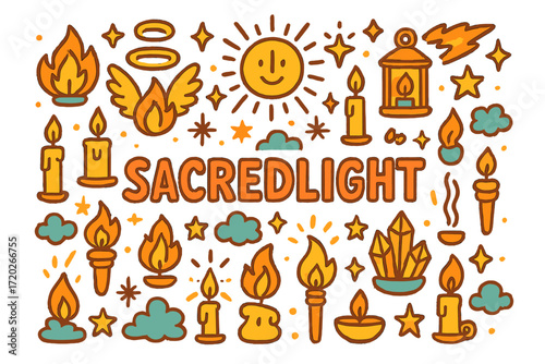 Sacredlight Doodle Illustration. Sacredlight. Hand-drawn doodle illustration of Sacredlight. flames, candles,