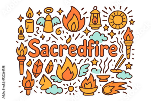 Sacredfire Doodle Art. Sacredfire. Hand-drawn doodle illustration of Sacredfire. flames, candles, fire sparks,
