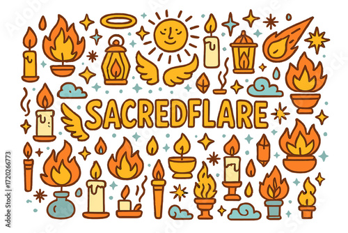 Sacredflare Doodle Art. Sacredflare. Hand-drawn doodle illustration of Sacredflare. flames, candles, fire