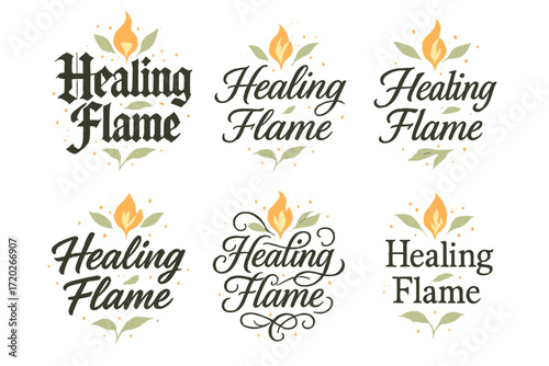 Healing Flame Calligraphy. Healing Flame. Create a calligraphy lettering illustration of the phrase: Healing