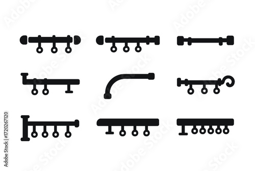 Curtain Rods Icon Set. Curtain rods. Filled icon set of Curtain rods: straight rod, double rod, extendable rod