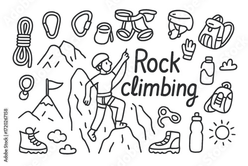 Rock Climbing Doodle. Rock climbing. Hand-drawn doodle illustration of rock climbing. In the middle, one