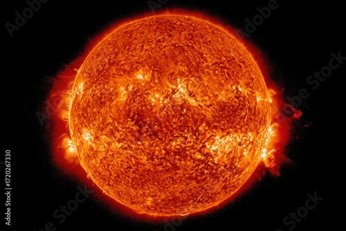A vibrant image of the sun, showcasing its fiery surface and eruptive activity.