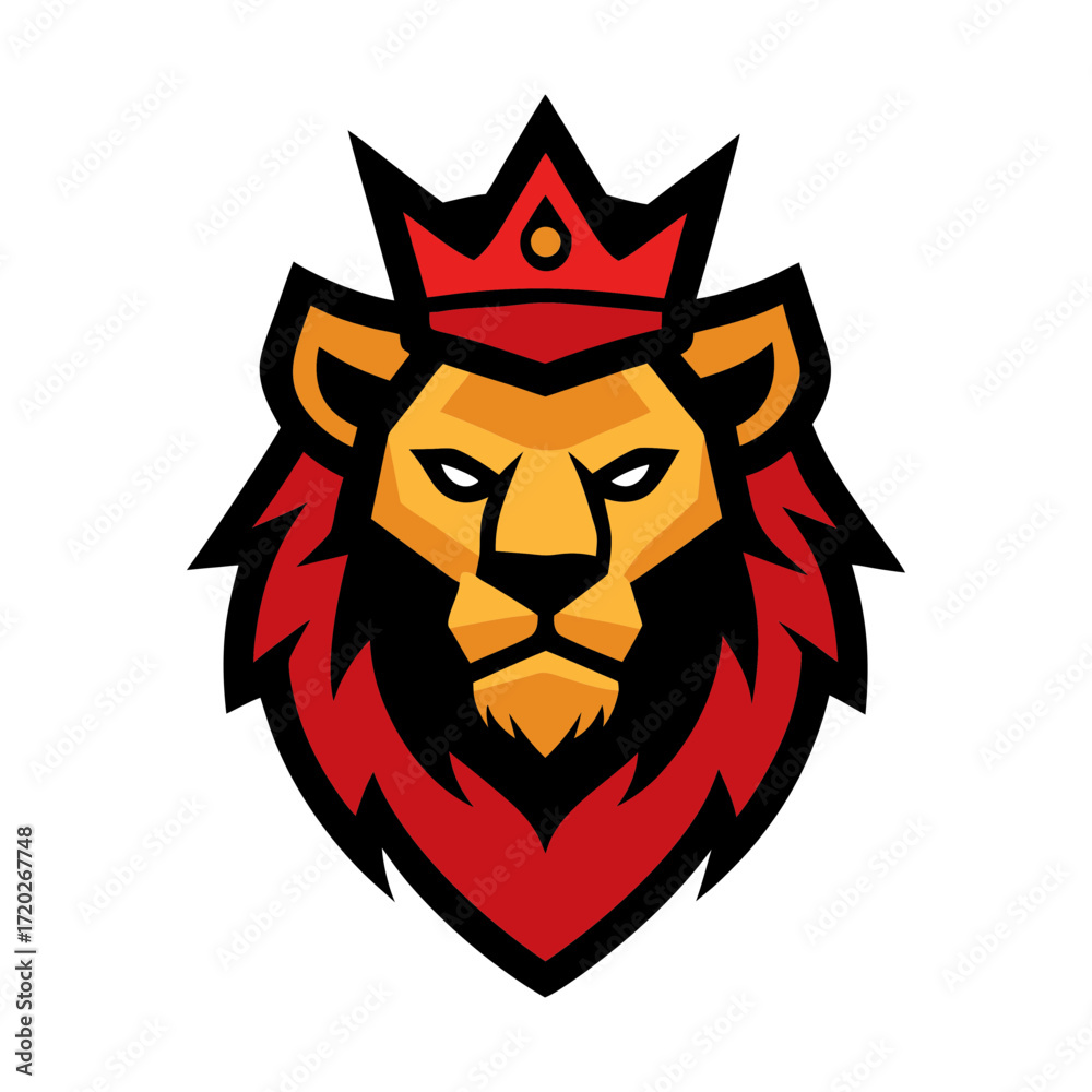 Fototapeta premium fierce lion mascot logo icon with royal crown vector art