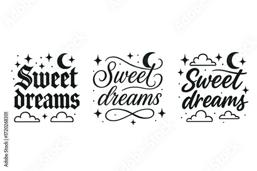 Sweet Dreams Calligraphy. Sweet dreams. Create a calligraphy lettering illustration of the phrase: Sweet