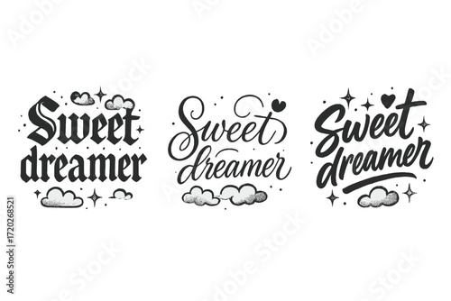 Sweet Dreamer Calligraphy. Sweet dreamer. Create a calligraphy lettering illustration of the phrase: Sweet