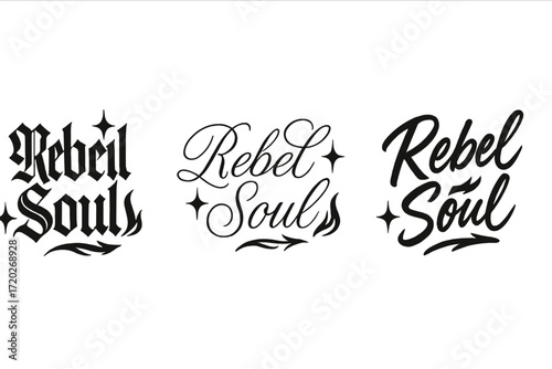 Rebel Soul Lettering. Rebel soul. Create a calligraphy lettering illustration of the phrase: Rebel soul.