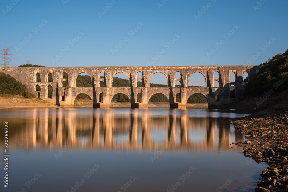 Fototapeta premium Long exposure view of Maglova aqueduct in Istanbul built by Ottoman Sinan the Architect 