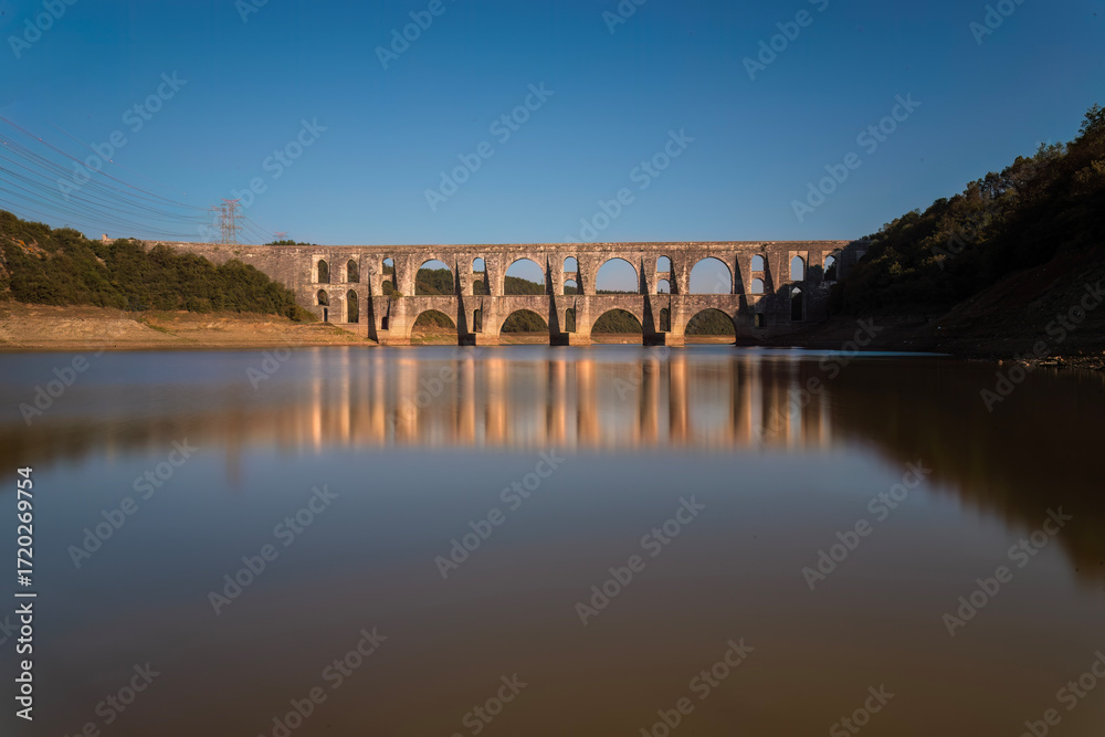 Fototapeta premium Long exposure view of Maglova aqueduct in Istanbul built by Ottoman Sinan the Architect 