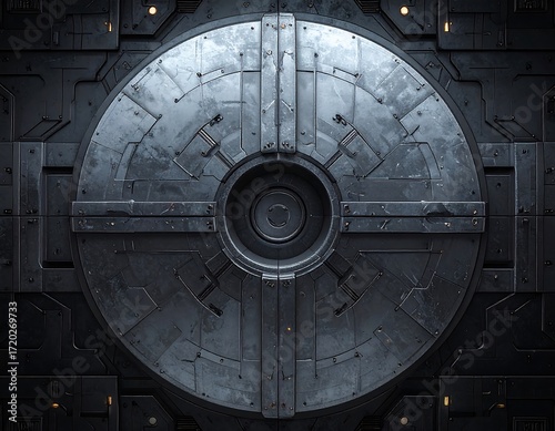 Futuristic, metallic circular panel