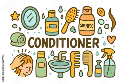Conditioner Doodle Art. Conditioner. Hand-drawn doodle illustration of Conditioner. Conditioner bottle,