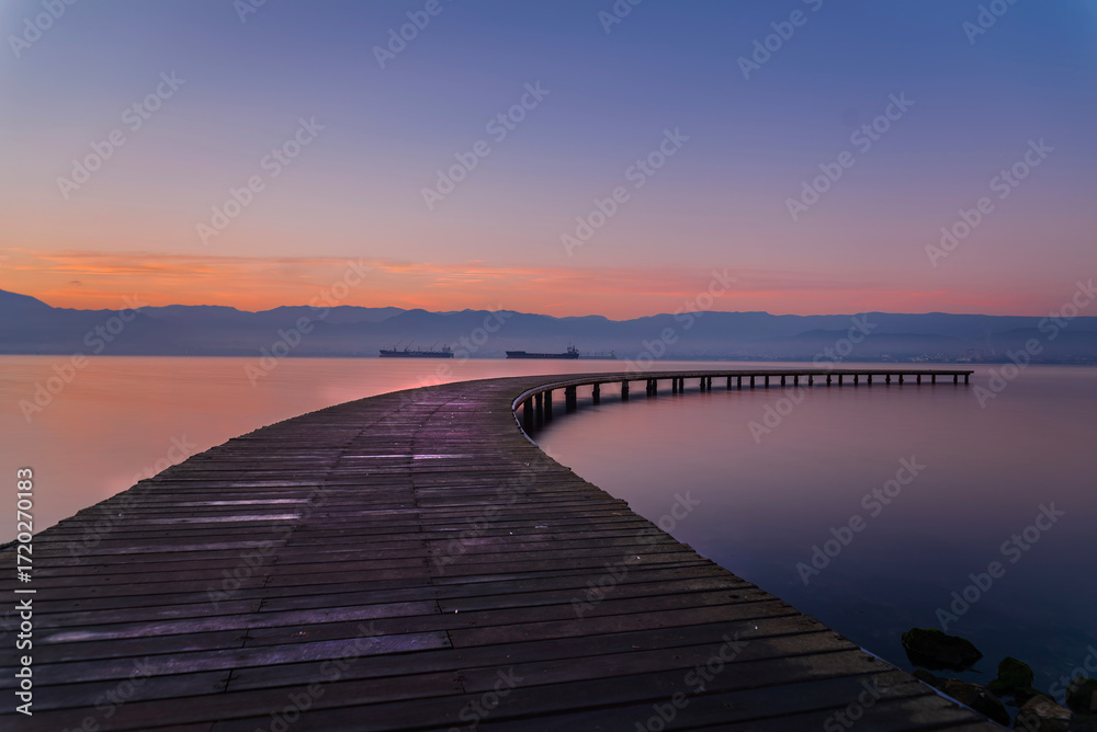 Obraz premium Long exposure view of the pier on the sea loacated in Seka Park Kocaeli Turkey