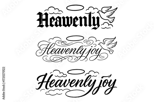 Heavenly Joy Calligraphy. Heavenly joy. Create a calligraphy lettering illustration of the phrase: Heavenly