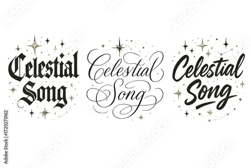 Celestial Calligraphy Styles. Celestial song. Create a calligraphy lettering illustration of the phrase: