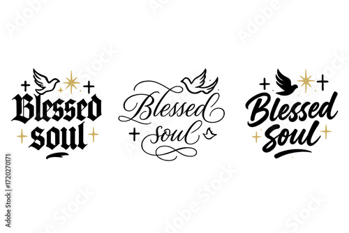 Blessed Soul Calligraphy. Blessed soul. Create a calligraphy lettering illustration of the phrase: Blessed