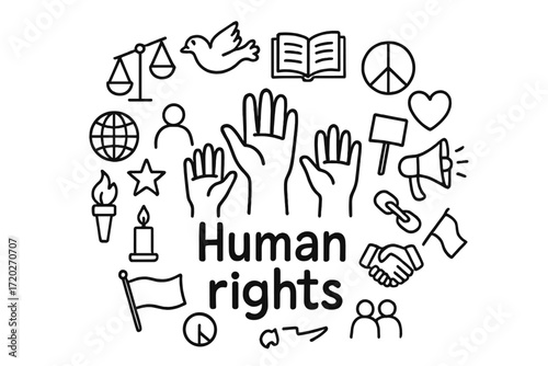 Human Rights Doodle. Human rights. Hand-drawn doodle illustration of Human rights. In the middle, one slightly