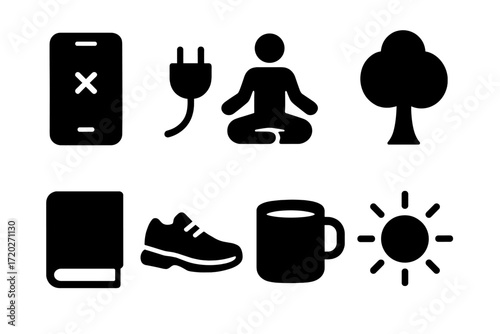 Digital Detox Icons. Digital detox. Filled icon set of digital detox: smartphone with cross mark, unplugged